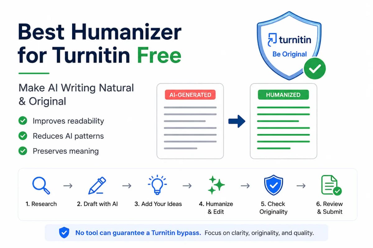Best free AI humanizer for Turnitin workflow showing draft editing, AI writing scan, and originality review before submission